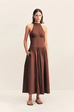 CAMPBELL HALTER NECK MIDI DRESS - ESPRESSO