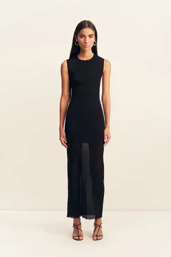 ROHE SHEER KNIT CAP SLEEVE MIDI DRESS - BLACK