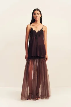 HALO SHEER MAXI SKIRT - ESPRESSO
