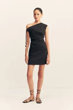 KASBAH DRAPED MINI DRESS - BLACK