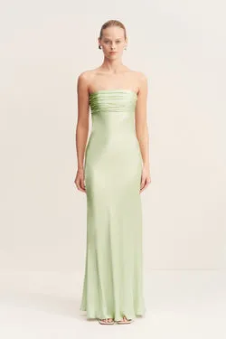 LA LUNE STRAPLESS RUCHED BODICE MAXI DRESS - KEY LIME
