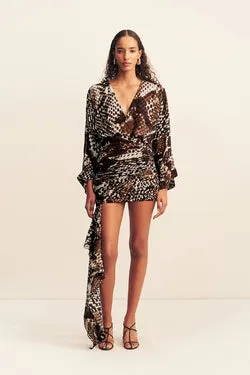 MAIA LONG SLEEVE PLUNGED MINI DRESS