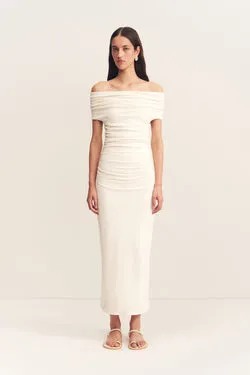 BEAU OFF SHOULDER MIDI DRESS - IVORY