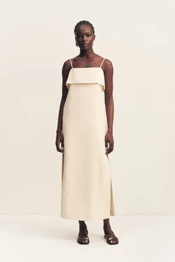 BILLIE SQUARE NECK MIDI DRESS - ECRU