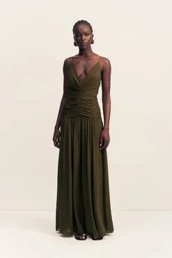 JUNO GATHERED BODICE MAXI DRESS - JUNGLE