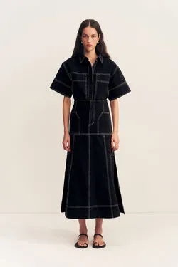 MERCER PANELLED MIDI SKIRT - BLACK