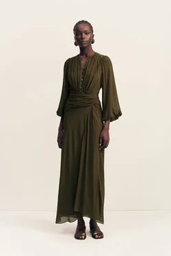 JUNO HIGH NECK BALLOON SLEEVE MAXI DRESS - JUNGLE
