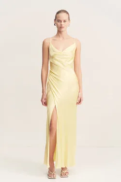 LA LUNE COWL NECK MIDI DRESS - LEMON