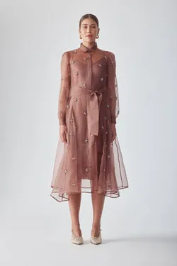 HIBA EMBELLISHED SHIRT DRESS - MOCHA