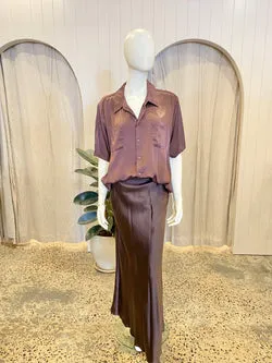 Silk Laundry Silk Chocolate Shirt and Skirt Set - Size XL