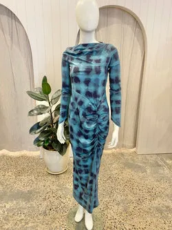 Suboo Shibori Long Sleeve Ruched Maxi Dress in Green - Size M (10/12)