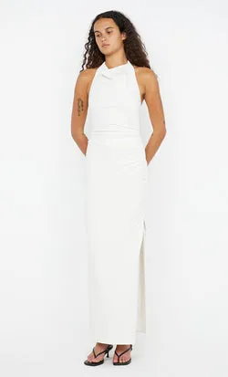 BRYNN HALTER MIDI DRESS - WHITE
