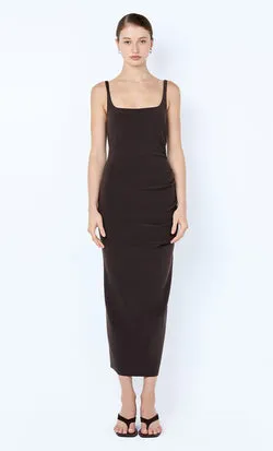 KARINA TUCK MIDI DRESS - ESPRESSO