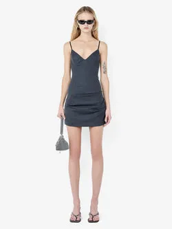 ELLIS DRAPE MINI DRESS - CHARCOAL