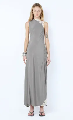 CHATEAU SPLIT MAXI DRESS - SLATE GREY/IVORY