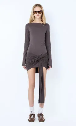 CLAUDETTE DRAPE MINI DRESS - WASHED CHOC