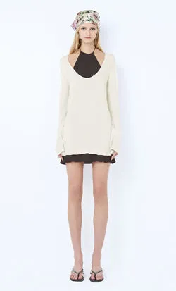 AUGUSTIN LAYERED MINI DRESS - SNOW/DARK CHOC