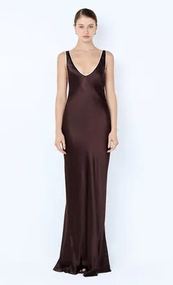 MARCY CUTOUT MAXI DRESS - DARK CHOC/SNOW