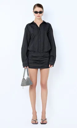 ROMI LONG SLEEVE MINI DRESS - BLACK/IVORY STRIPE