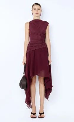 NICO ASYM MIDI DRESS - BLACKBERRY