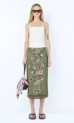 CAMELIA MIDI SKIRT - OLIVE GARDENIA FLORAL