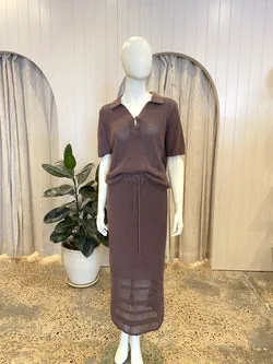 Elka Collective Brown Haigh Knit Skirt and Polo - Size 10/12