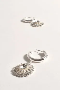 Baguette Jewel Charm Mini Hoops - Silver - SALE