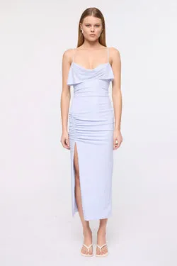 Amaya Ruched Midi Dress-Sky Blue