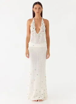Adelaida Beaded Crochet Maxi Skirt - Ivory