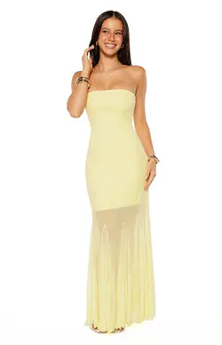 Adria Yellow Strapless Asymmetrical Formal Maxi Dress