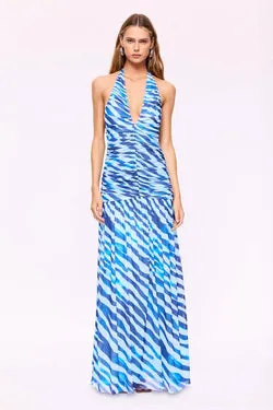 Aleks Zebra Halter Maxi Dress