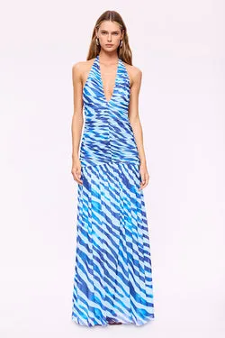 Aleks Zebra Halter Maxi Dress
