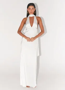 Alicia Satin Halter Maxi Dress - White