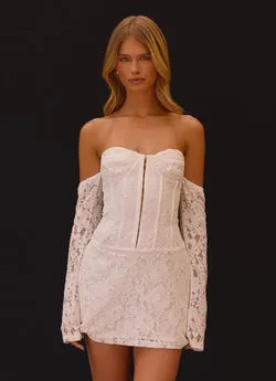 Already Know Lace Long Sleeve Mini Dress - White