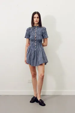 Blue Plaid Button Picnic Dress