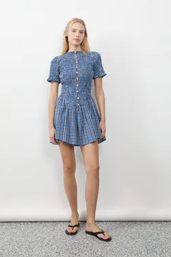 Blue Plaid Button Picnic Dress