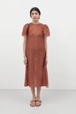 Crimson Garden Jacquard Dress