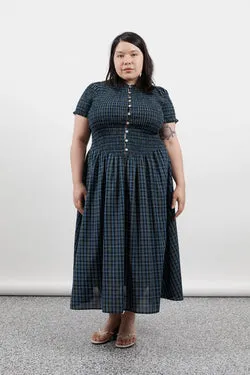 Navy Plaid Button Marta Dress