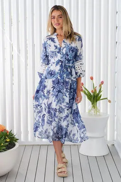 Arden Midi Dress - Blue Botanical