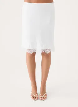 Argelia Lace Trim Midi Skirt - White