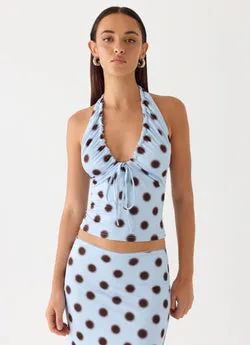 Ask You Twice Top - Blue Mocha Dot