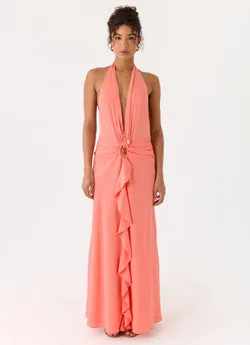 Attina Halter Maxi Dress - Coral
