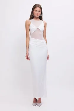 Auguste Sleeveless Mesh Panel Maxi Dress – White