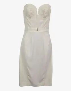 Aurelio Costarella Timeless Ivory Belted Bustier Midi Dress Size 8