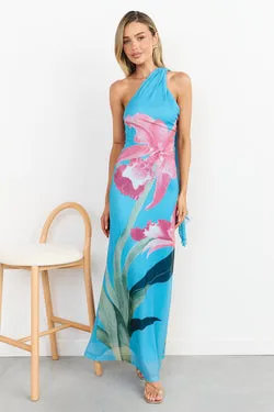 Ava One Shoulder Mesh Maxi Dress - Blue