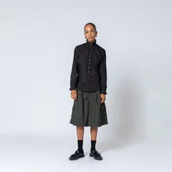 BLACK PINTUCK RUFFLE SHIRT