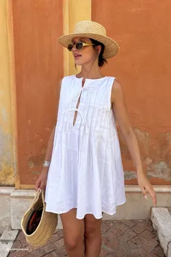 Valeria Linen Mini Dress White