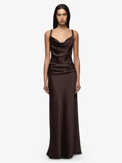 MELODY COWL NECK MAXI DRESS - DARK CHOCOLATE