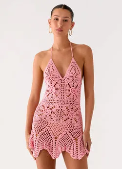 Beach Days Crochet Mini Dress - Pink