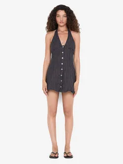 ZURI HALTER MINI DRESS - CHARCOAL STRIPE